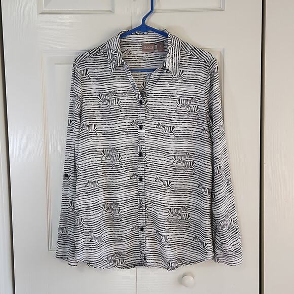 Chico's Women's Zebra Print Shirt Size 1/SM Animal Print Safari Tunic Button - Picture 1 of 12
